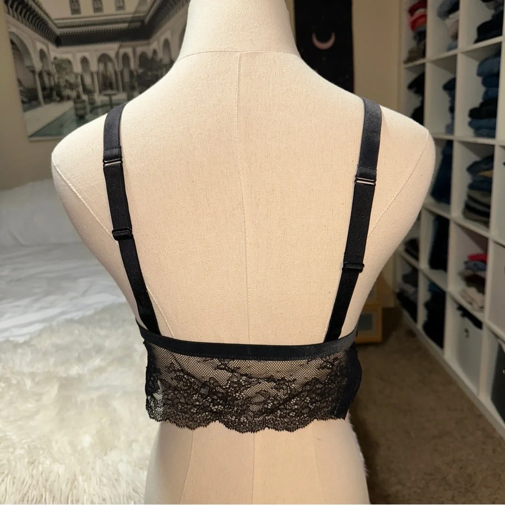 Victoria’s Secret | Longline Lace Velvet Bralette Black Plunge V Neck